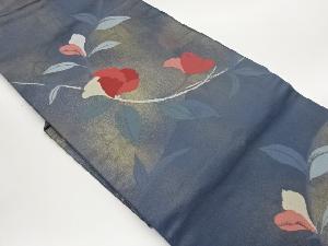 長谷川織物製　引箔花葉模様織出し名古屋帯